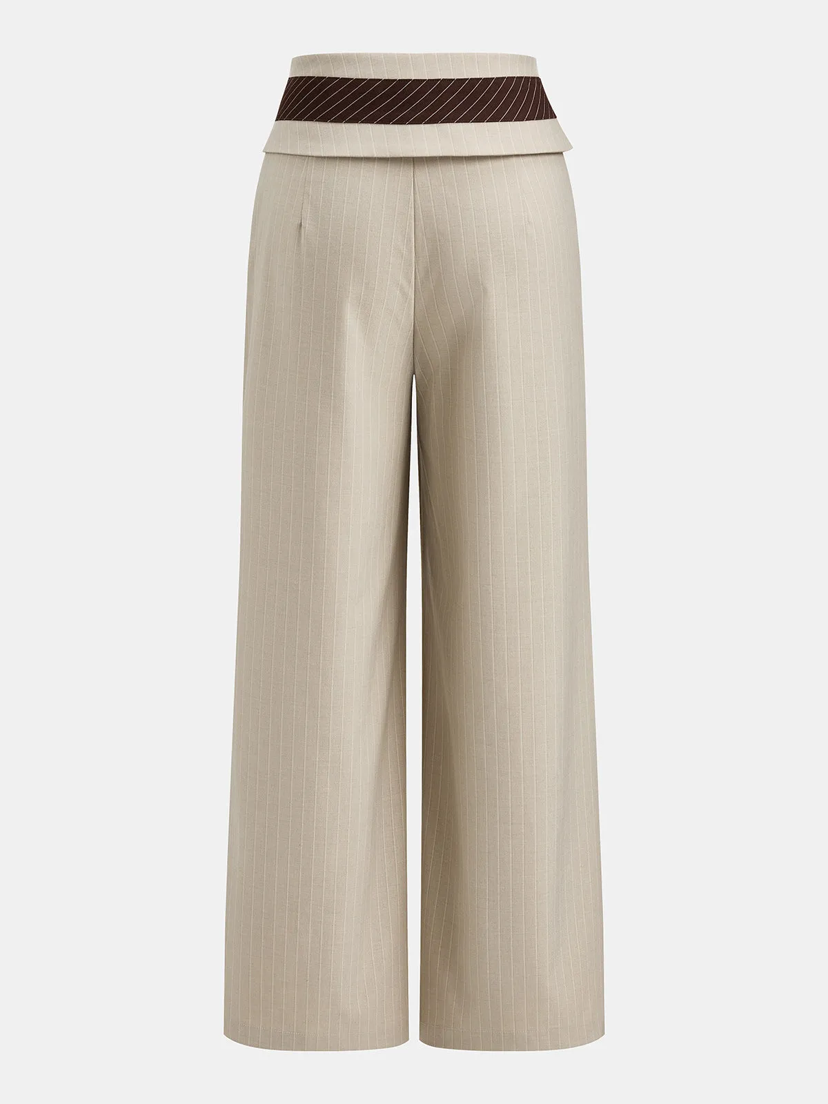 Fold Over Waist Pinstripe Wide Leg Pants sold by COMMENSE product image thumbnail 2