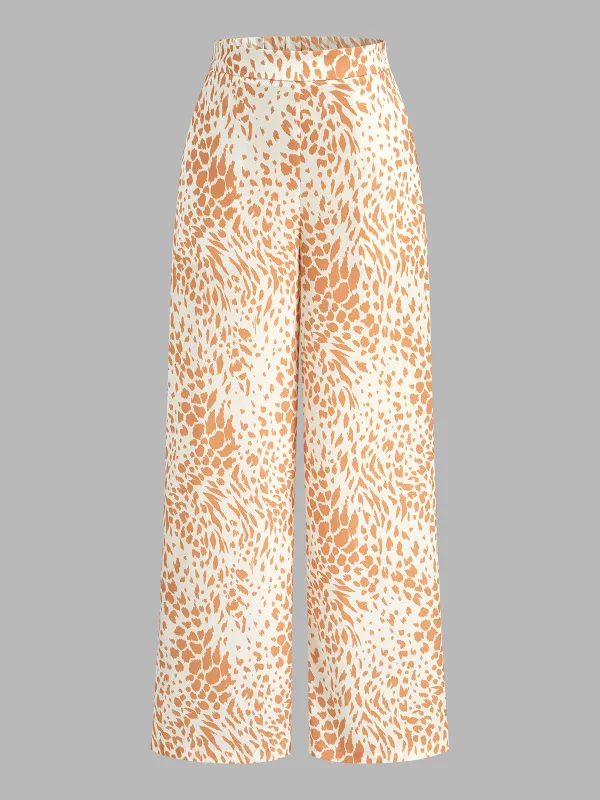 Animal Print Casual Wide Leg Pants made by COMMENSE
