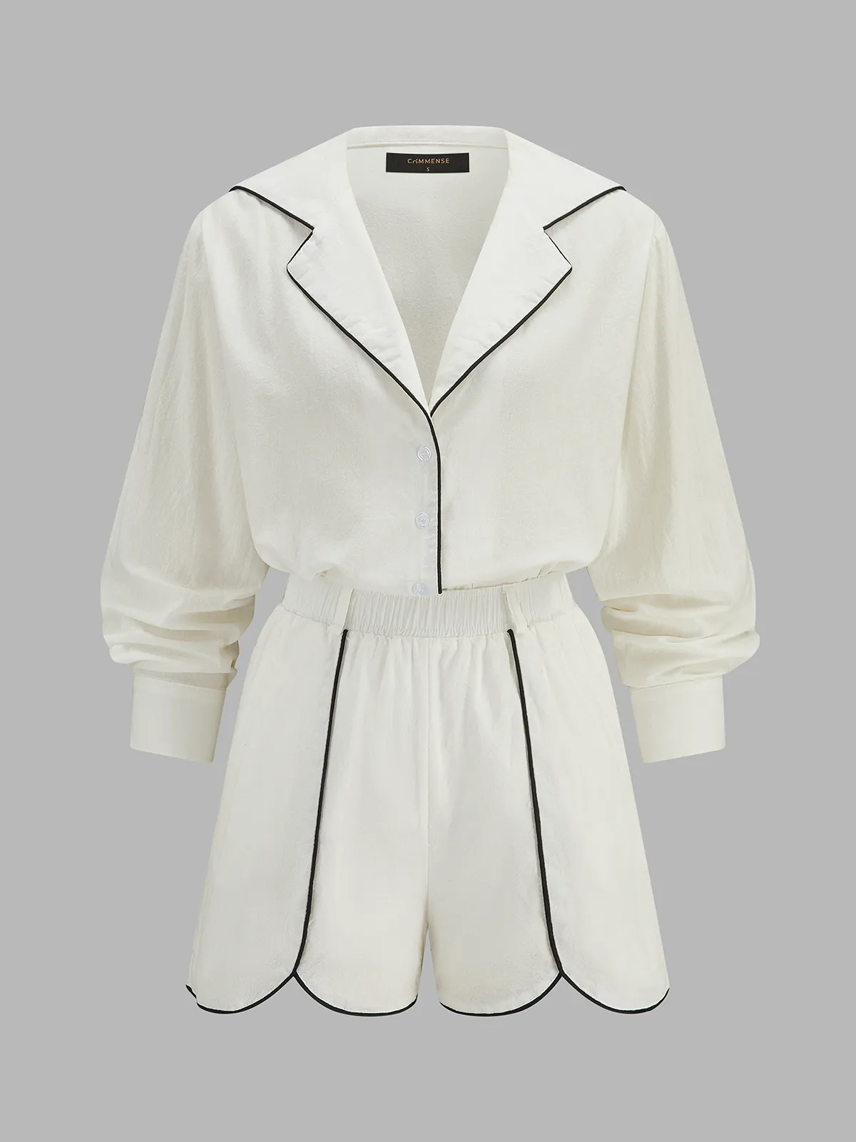 Contrast Piping Cotton Two Piece Shorts Set sold by COMMENSE product image thumbnail 2