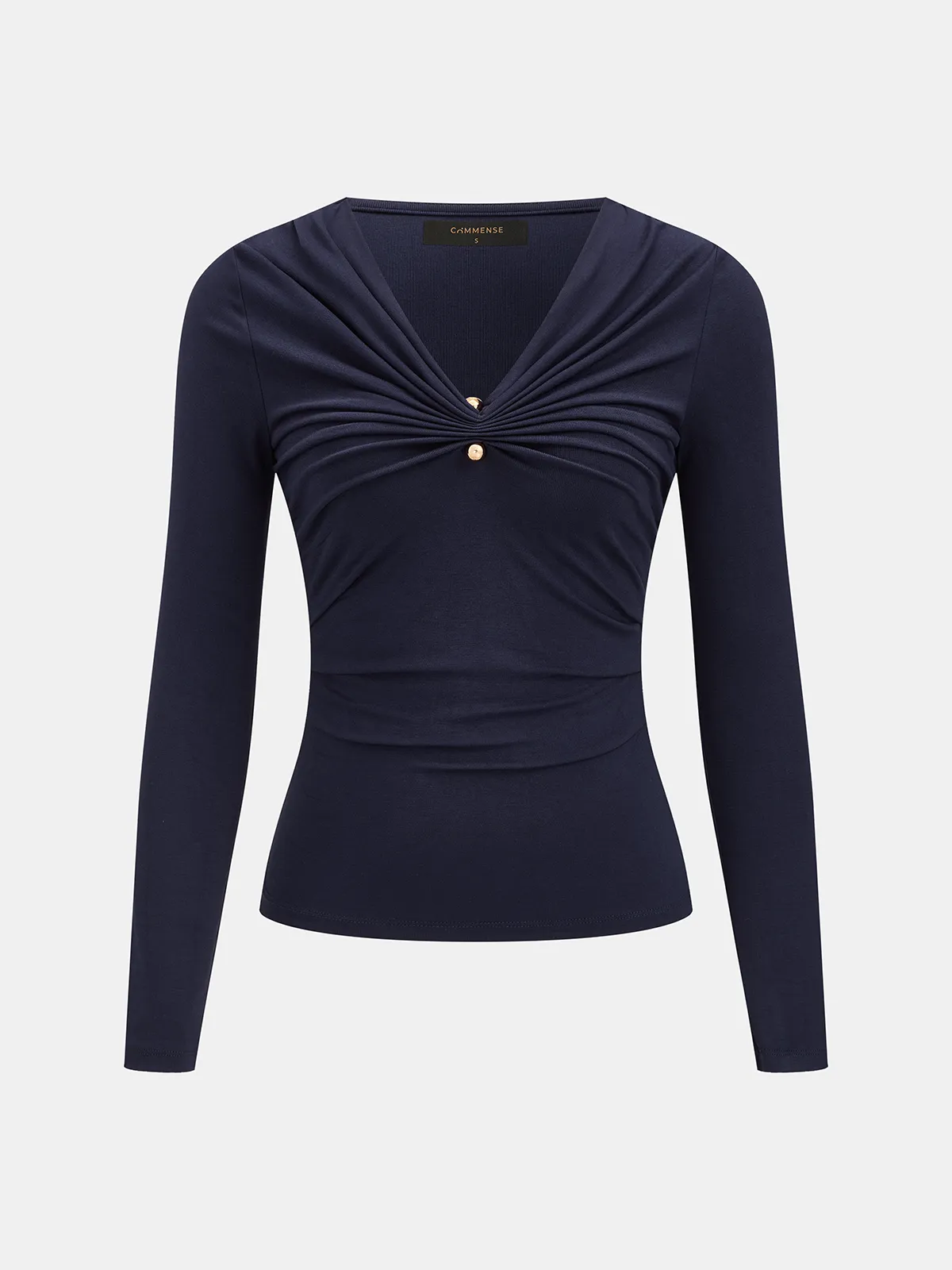 V-Neck Ruched Long Sleeve Top sold by COMMENSE product image thumbnail 2