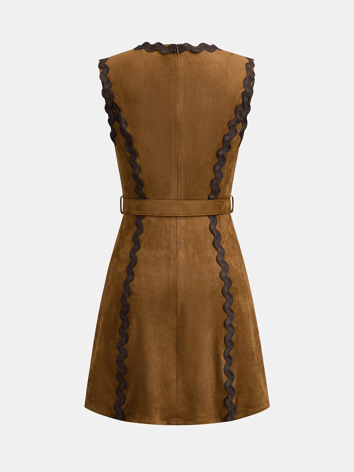 Scalloped Trim Belted Suede Effect Mini Dress sold by COMMENSE product image thumbnail 2