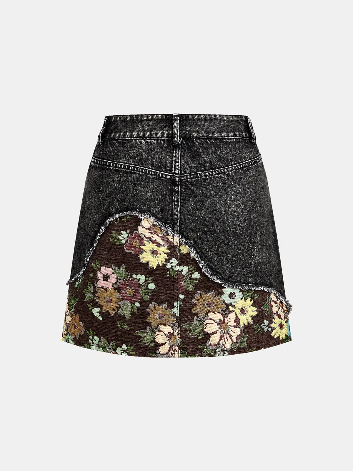 Floral Patch Fringe Denim Mini Skirt sold by COMMENSE product image thumbnail 3