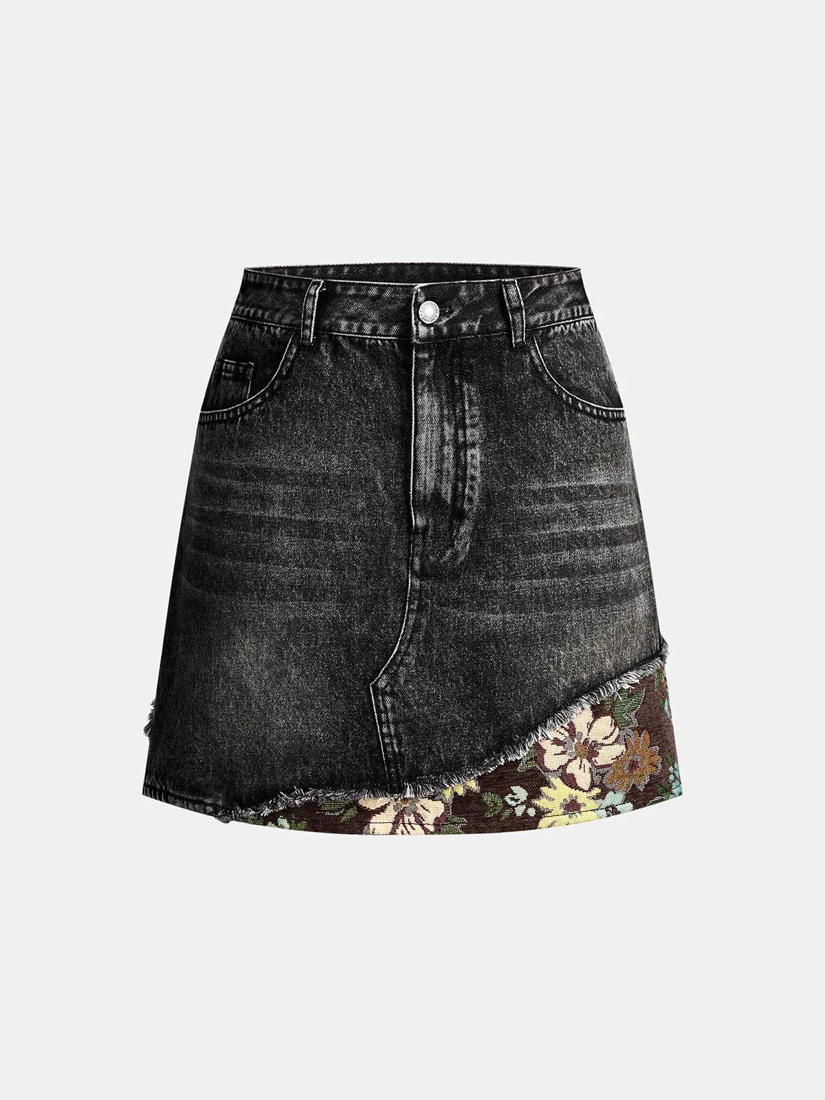 Floral Patch Fringe Denim Mini Skirt sold by COMMENSE product image thumbnail 2