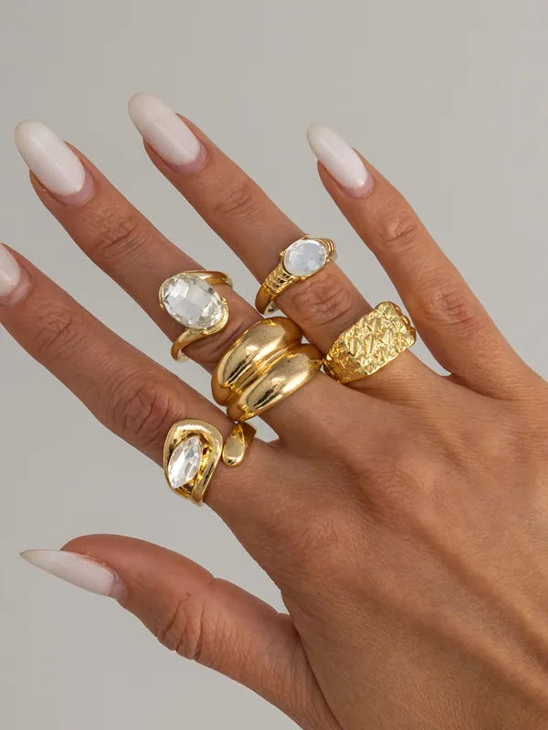 5pcs Stacked Crystal Statement Ring Set made by COMMENSE