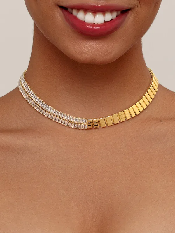 Asymmetrical Spliced Zircon Choker Necklace made by COMMENSE