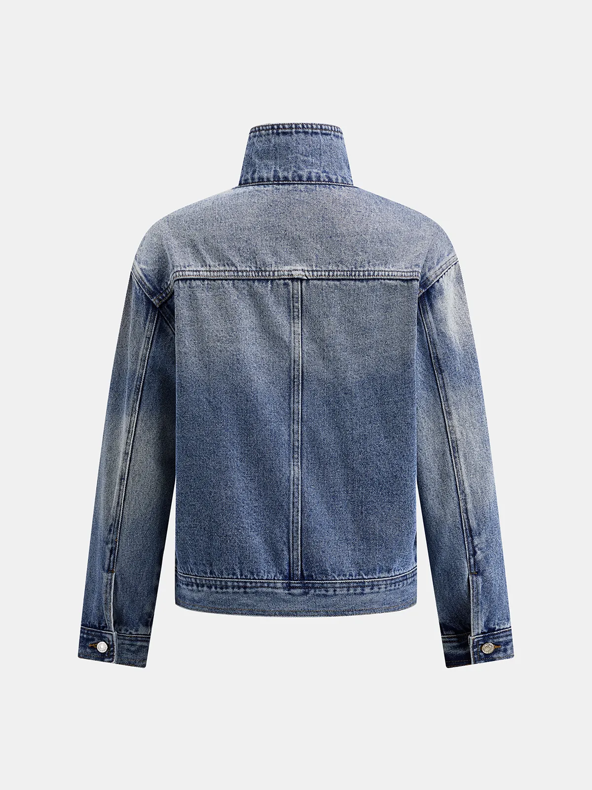 High Stand Collar Slanted Placket Denim Jacket sold by COMMENSE product image thumbnail 5