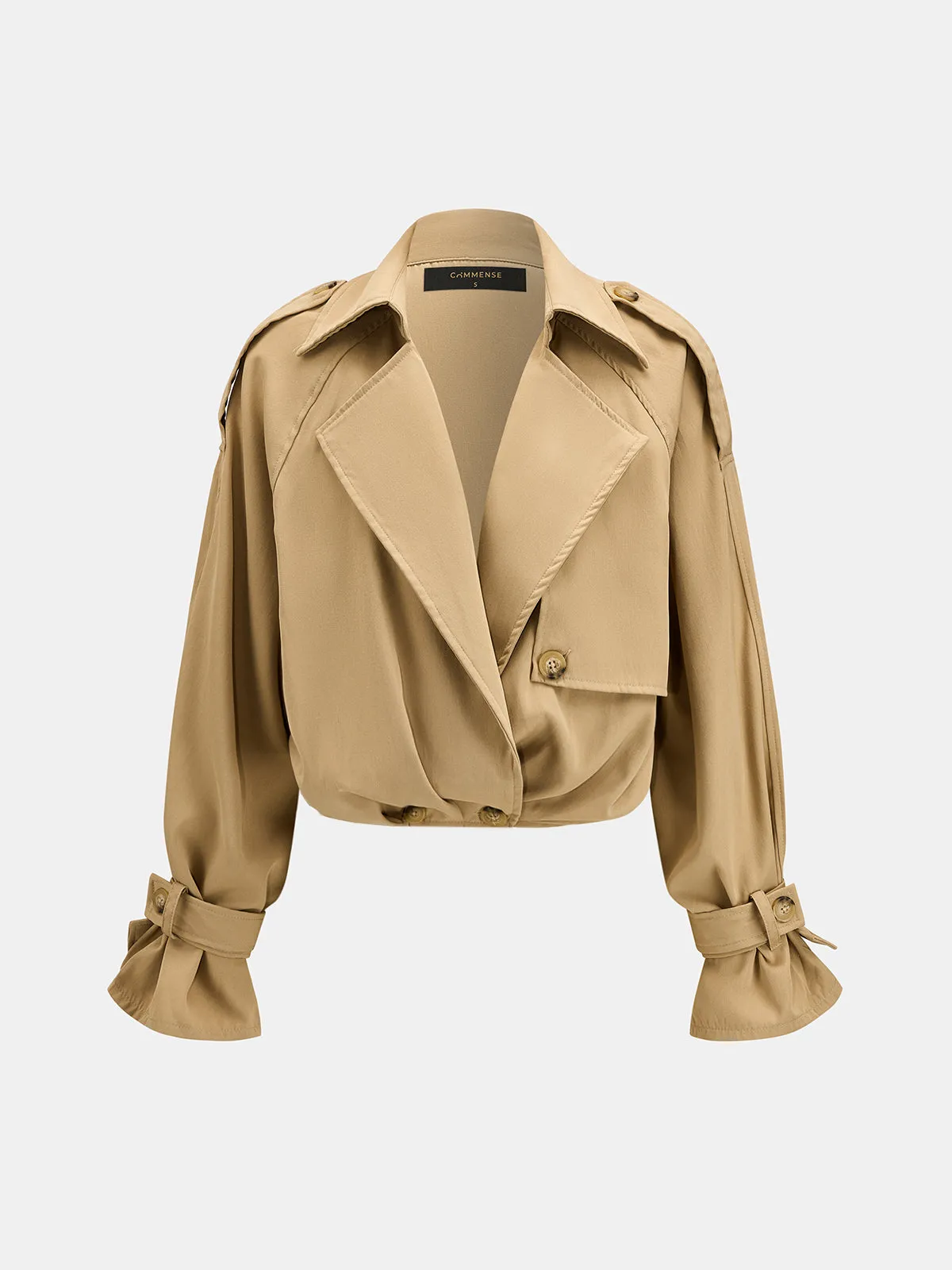 Epaulet Cuff‑Strap Cropped Trench Coat sold by COMMENSE product image thumbnail 2