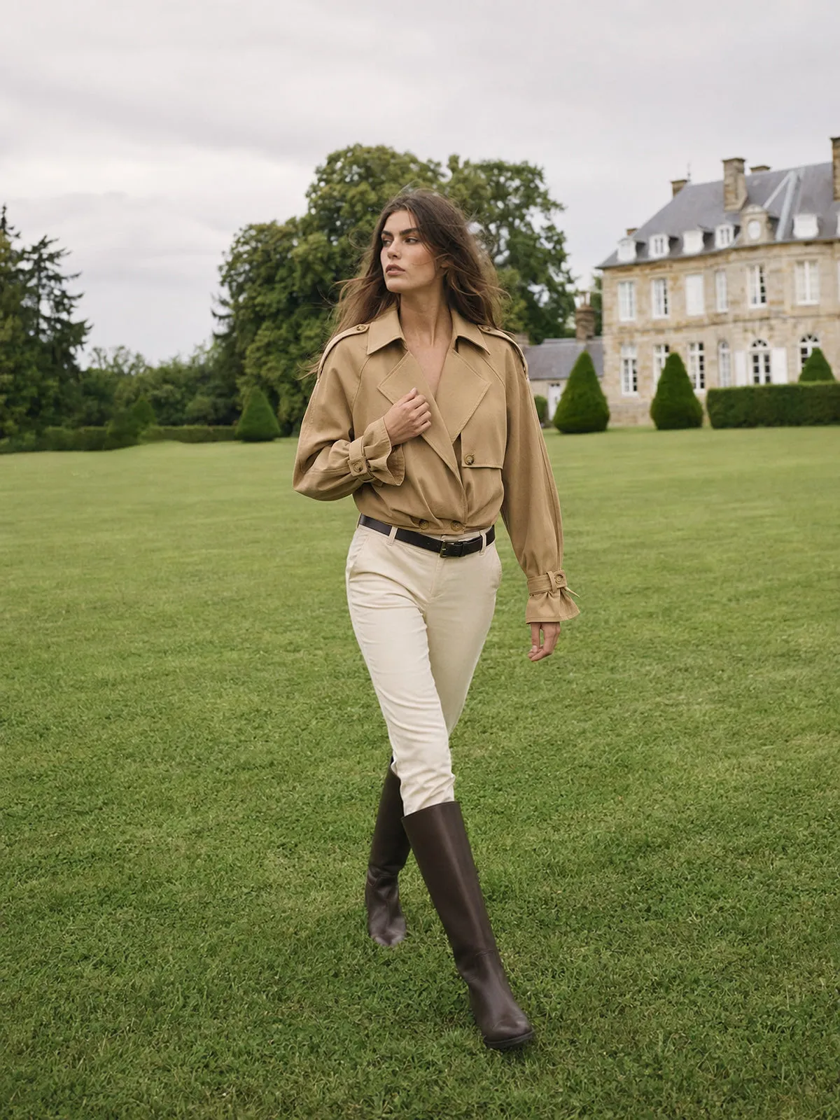 Epaulet Cuff‑Strap Cropped Trench Coat sold by COMMENSE product image thumbnail 3