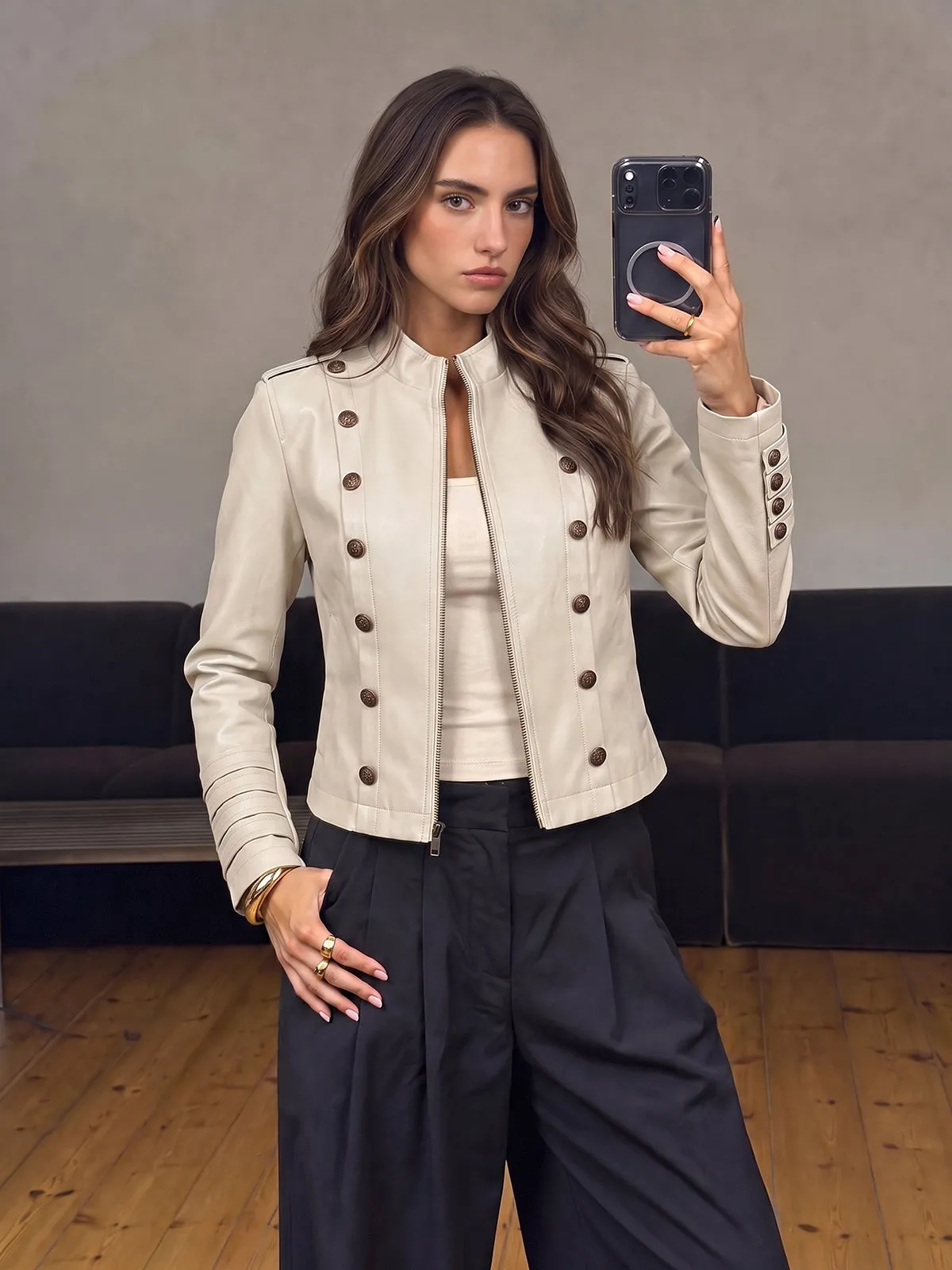 Napoleon‑Style Faux Leather Jacket sold by COMMENSE