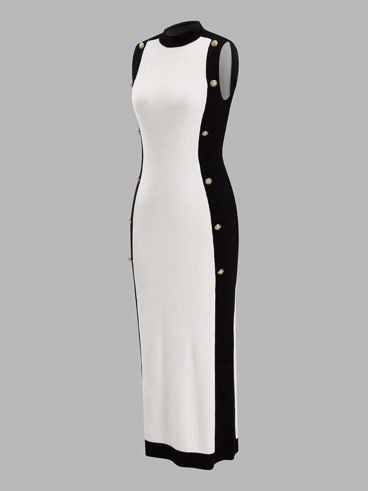 Color‑Block Metal Detail Knit Midi Dress sold by COMMENSE product image thumbnail 4