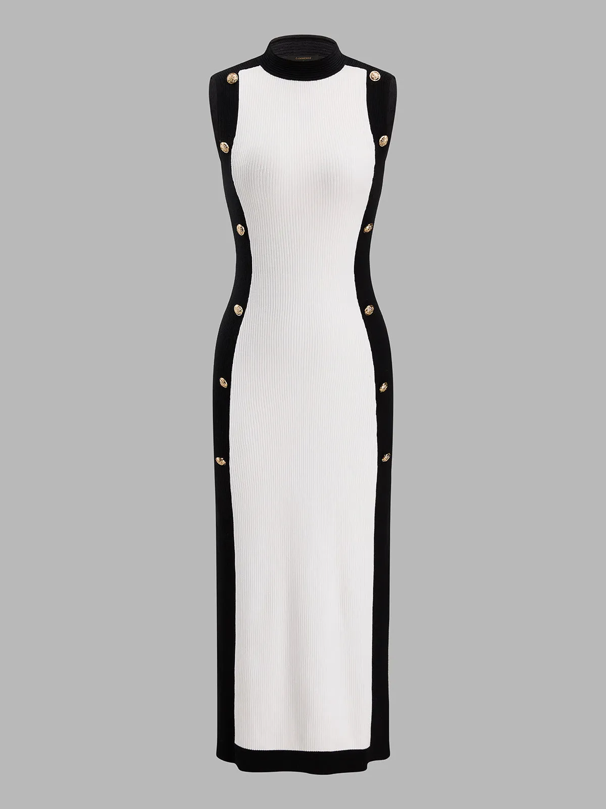 Color‑Block Metal Detail Knit Midi Dress sold by COMMENSE product image thumbnail 2