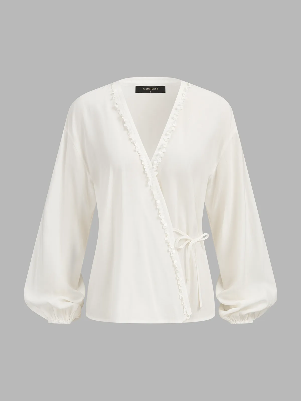 Lantern Sleeve Sequin Trim Wrap Blouse sold by COMMENSE product image thumbnail 2
