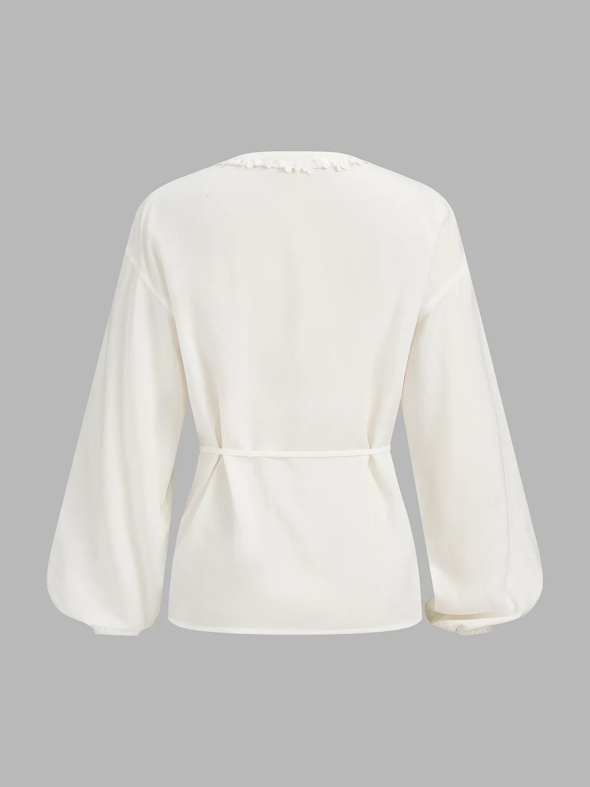 Lantern Sleeve Sequin Trim Wrap Blouse sold by COMMENSE product image thumbnail 3