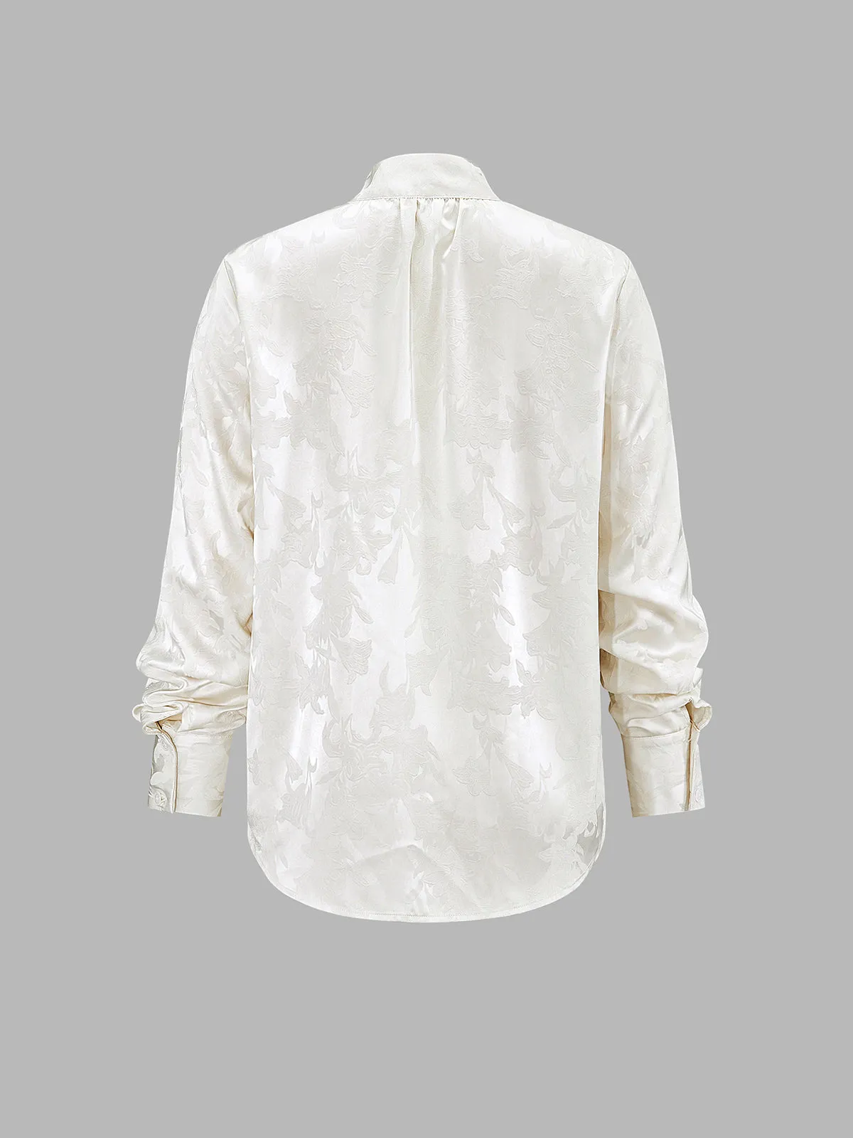 Jacquard Tie‑Neck Long Sleeve Blouse sold by COMMENSE product image thumbnail 4