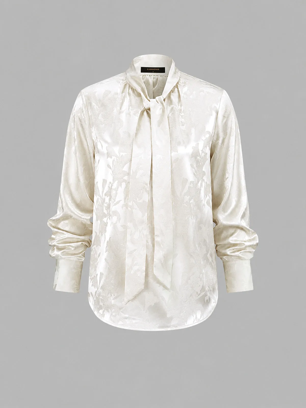 Jacquard Tie‑Neck Long Sleeve Blouse sold by COMMENSE product image thumbnail 3