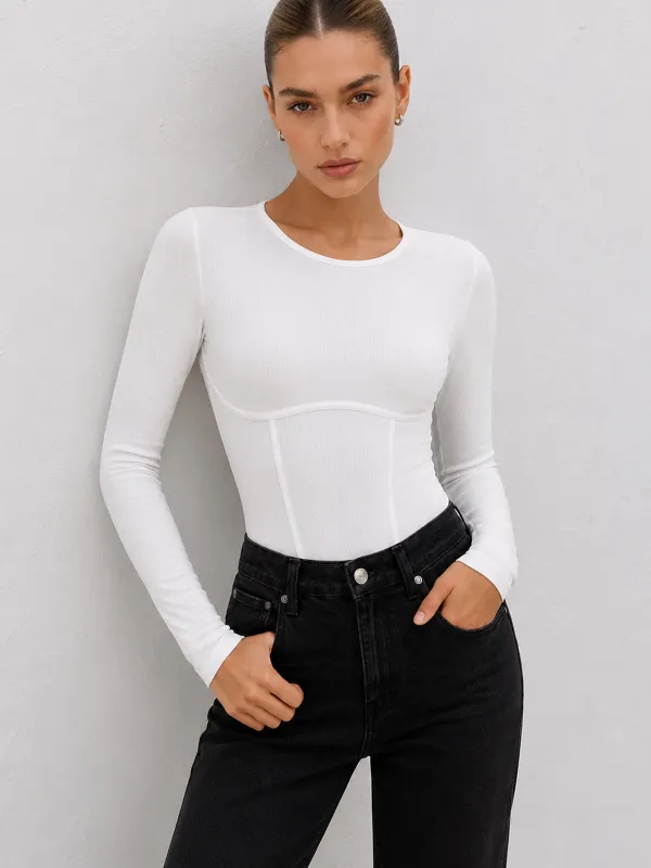 Basic Ribbed Long Sleeve Bodysuit made by COMMENSE