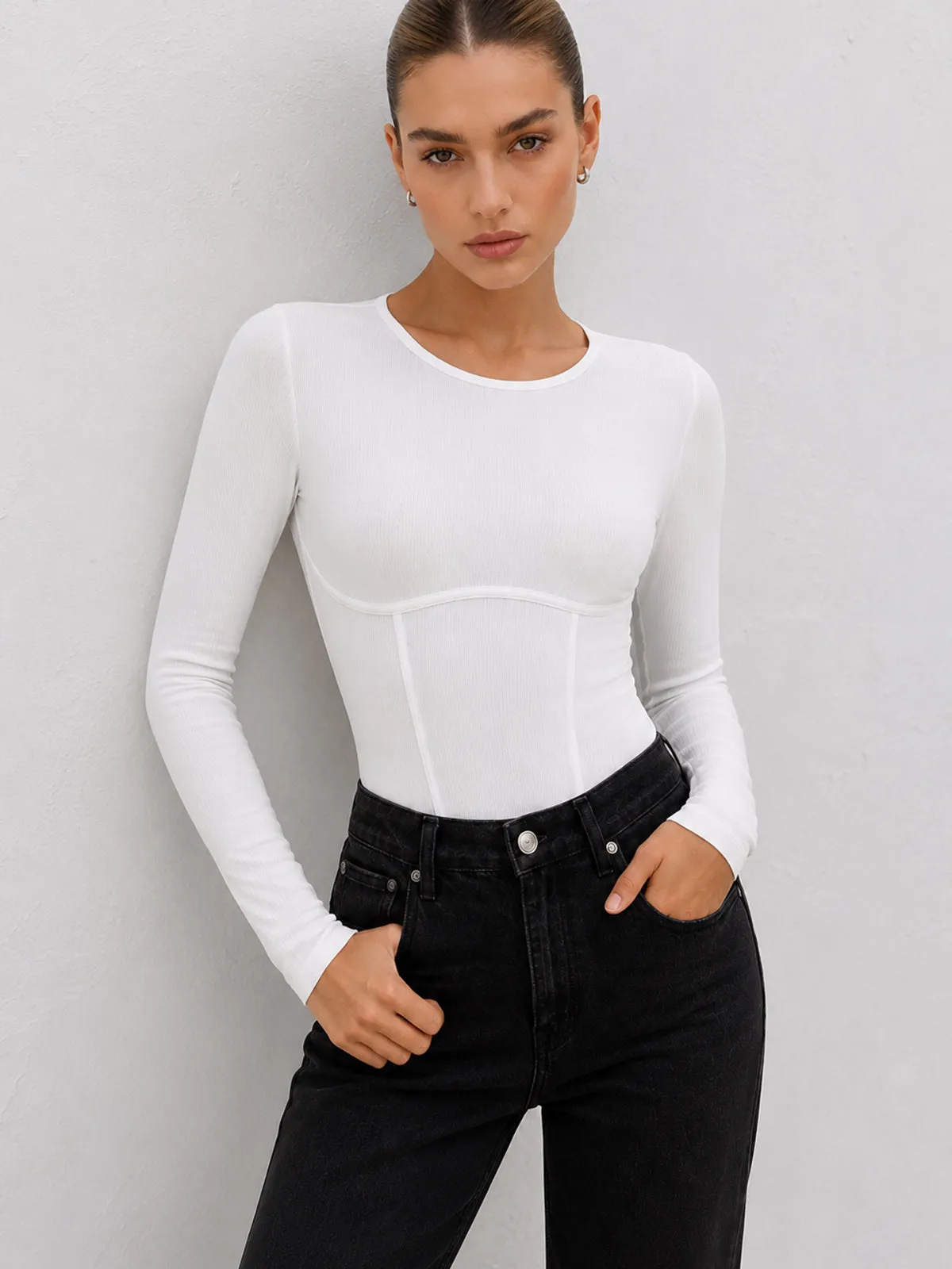 Basic Ribbed Long Sleeve Bodysuit sold by COMMENSE