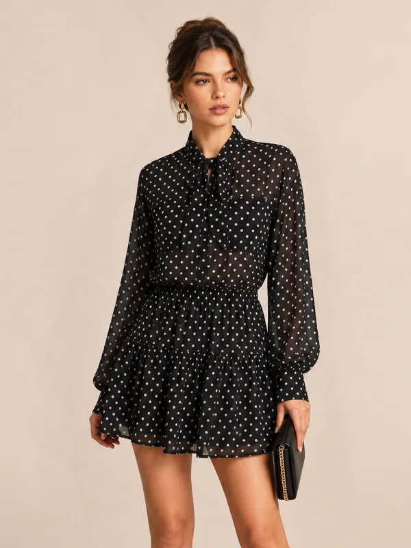 Polka Dot Chiffon Two Piece Skirt Set made by COMMENSE