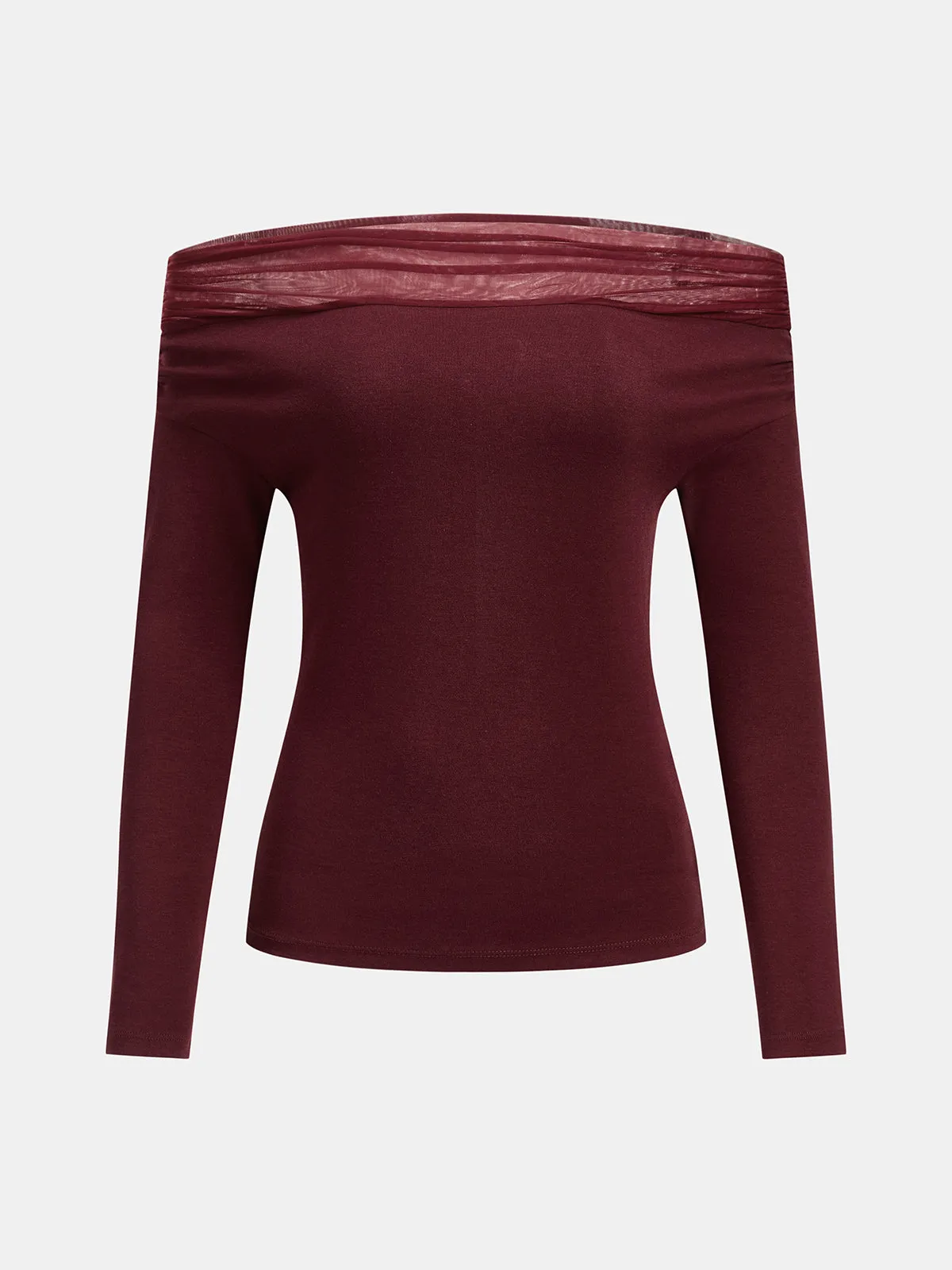Mesh Spliced Off‑Shoulder Fitted Blouse sold by COMMENSE product image thumbnail 3