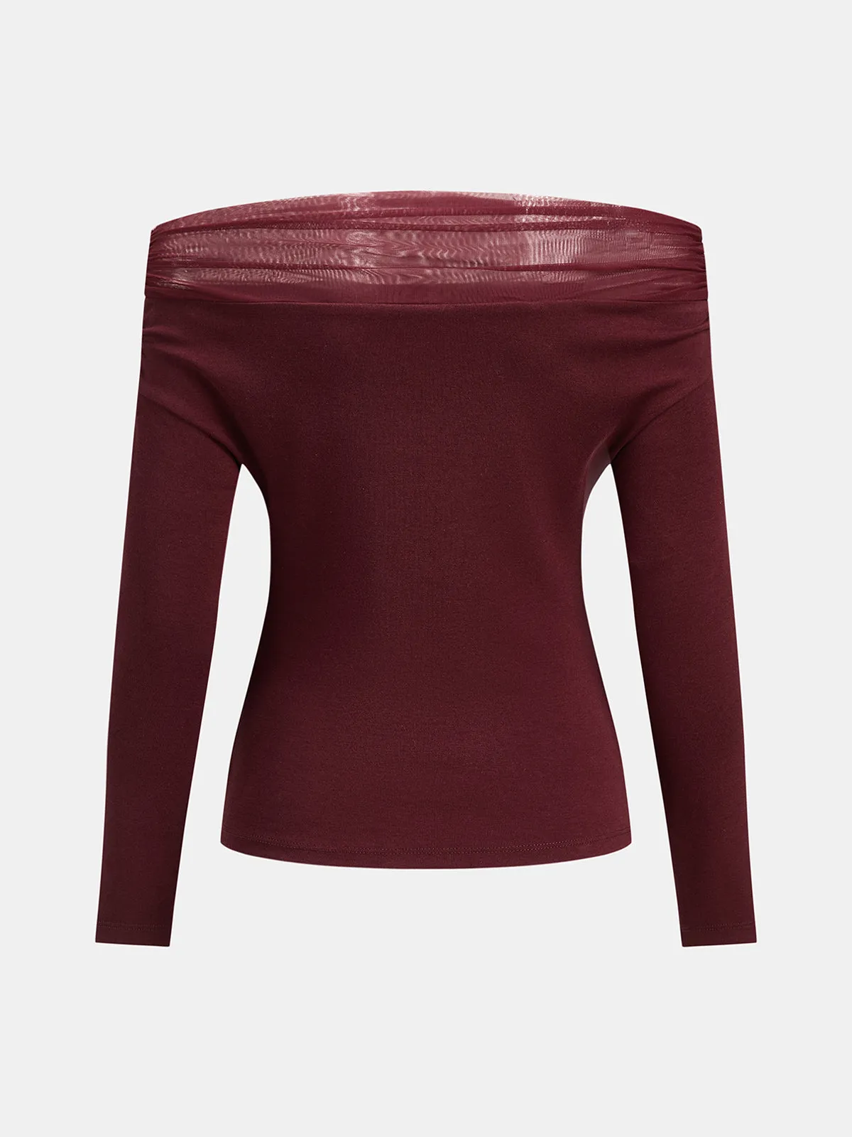 Mesh Spliced Off‑Shoulder Fitted Blouse sold by COMMENSE product image thumbnail 4