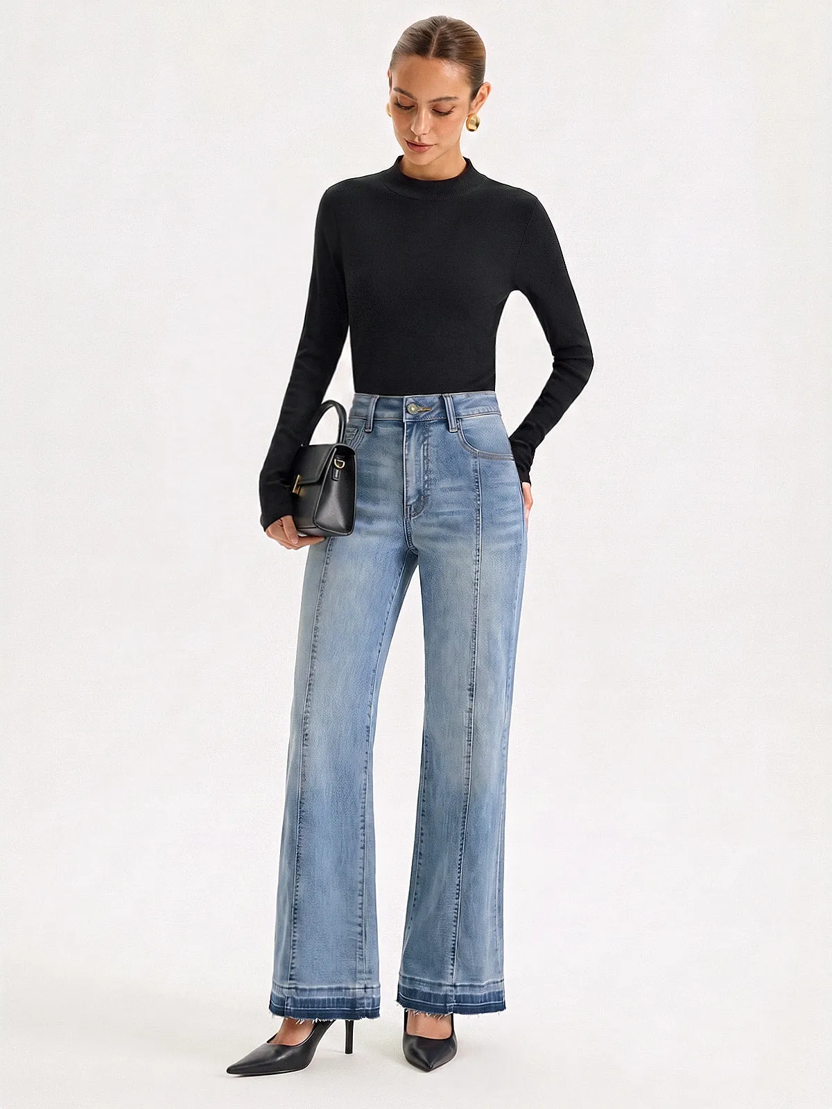 Raw Hem Flared Denim Pants sold by COMMENSE
