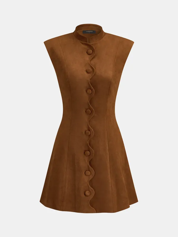 Wave Placket Stand Collar Suede Effect Dress made by COMMENSE