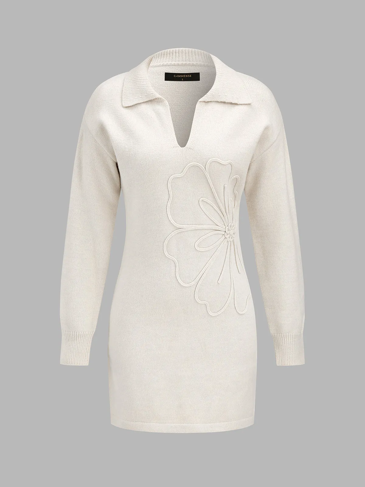 Floral Applique Polo Knit Mini Dress sold by COMMENSE product image thumbnail 2