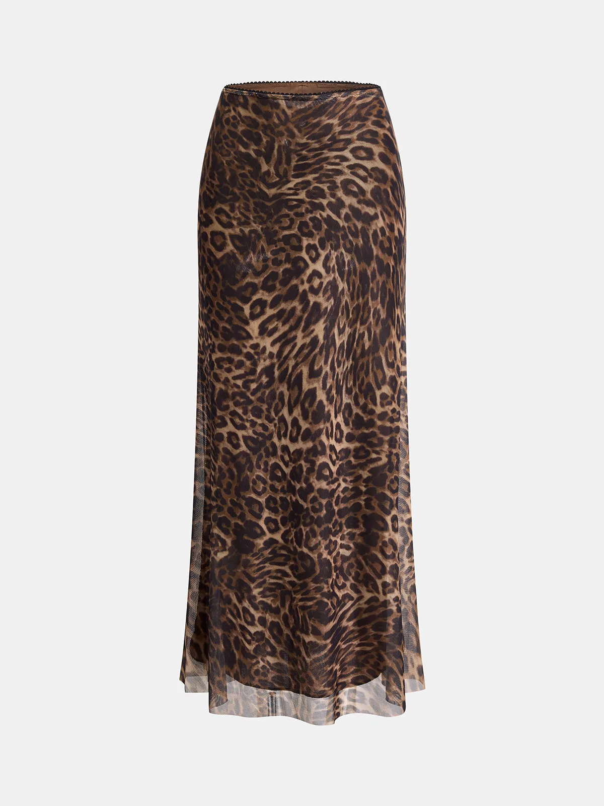 Leopard Print Mesh Maxi Skirt sold by COMMENSE