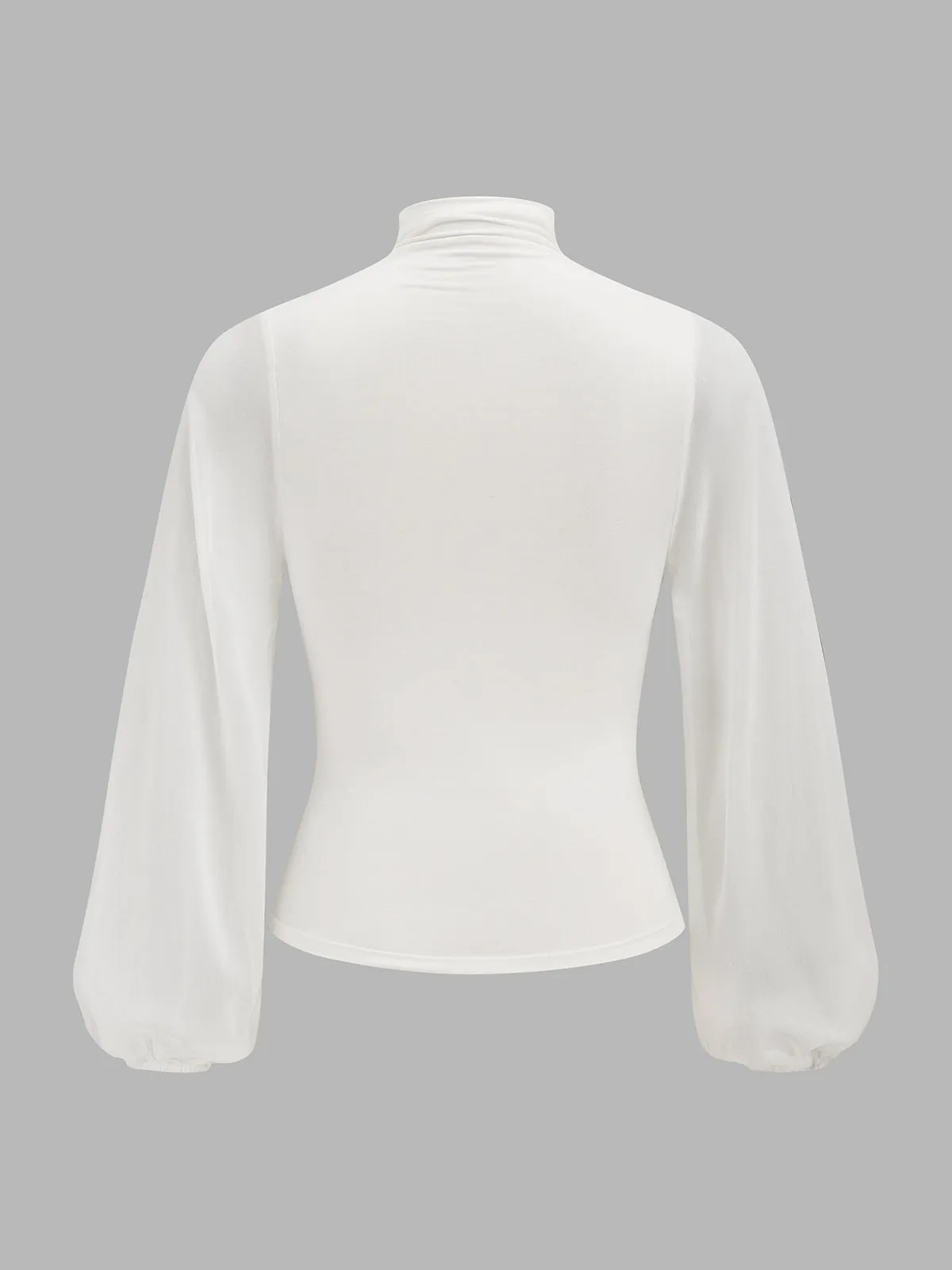 Semi-Sheer Ruched Wrap Lantern Sleeve Blouse sold by COMMENSE product image thumbnail 3
