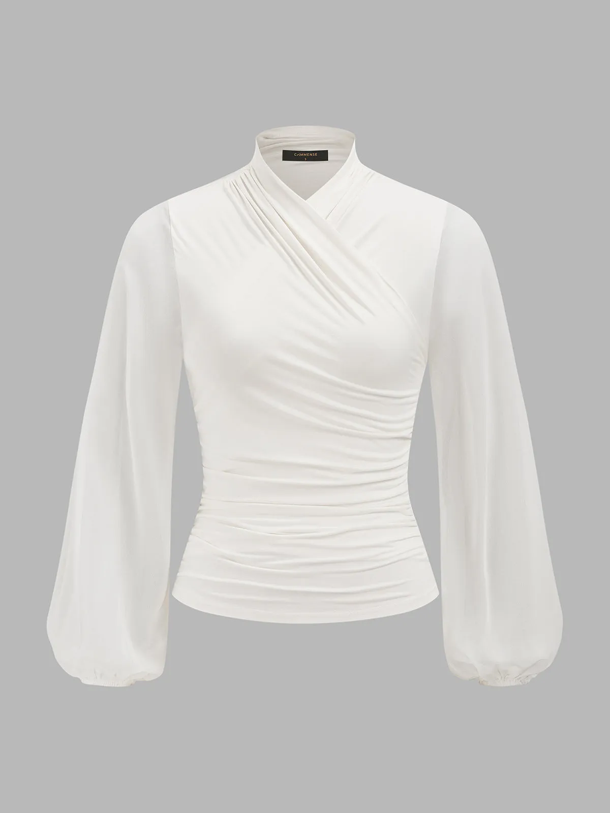 Semi-Sheer Ruched Wrap Lantern Sleeve Blouse sold by COMMENSE product image thumbnail 2