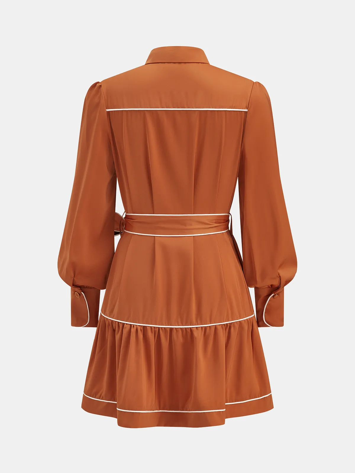 Contrast Piping Belted Satin Shirt Dress sold by COMMENSE product image thumbnail 3