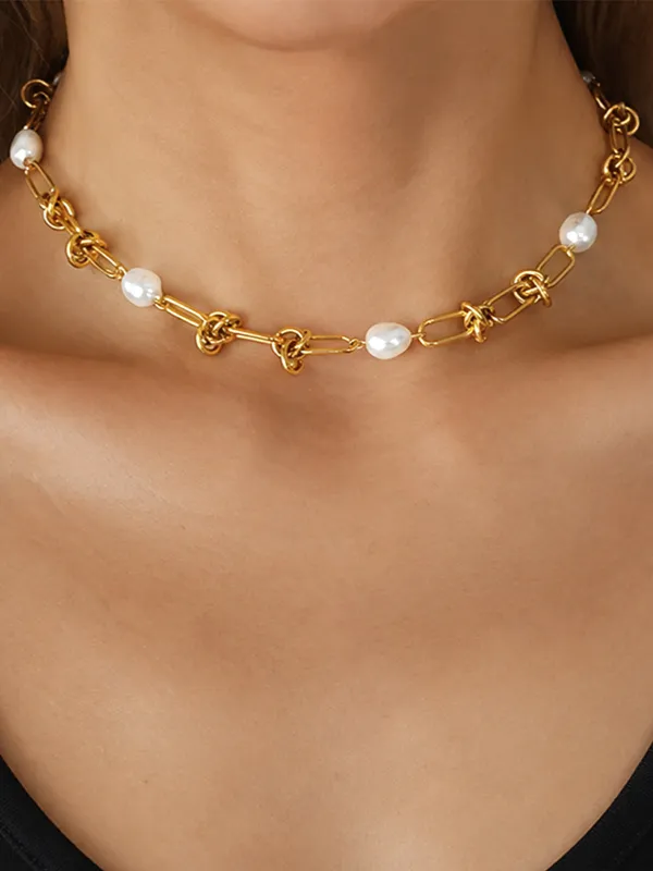 Pearl Knotted Chain Necklace made by COMMENSE