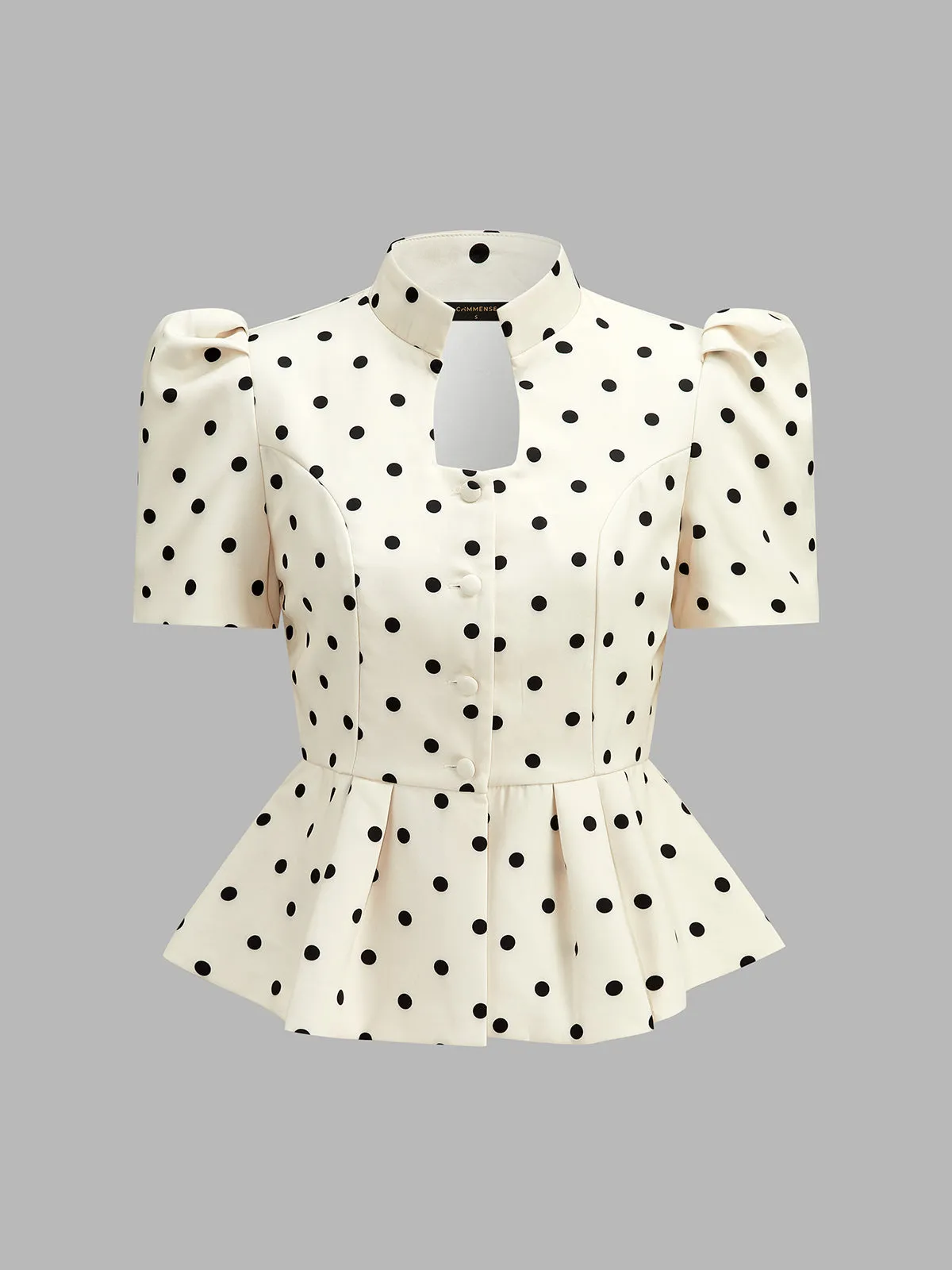 Polka Dot Puff Sleeve Peplum Blouse sold by COMMENSE product image thumbnail 2