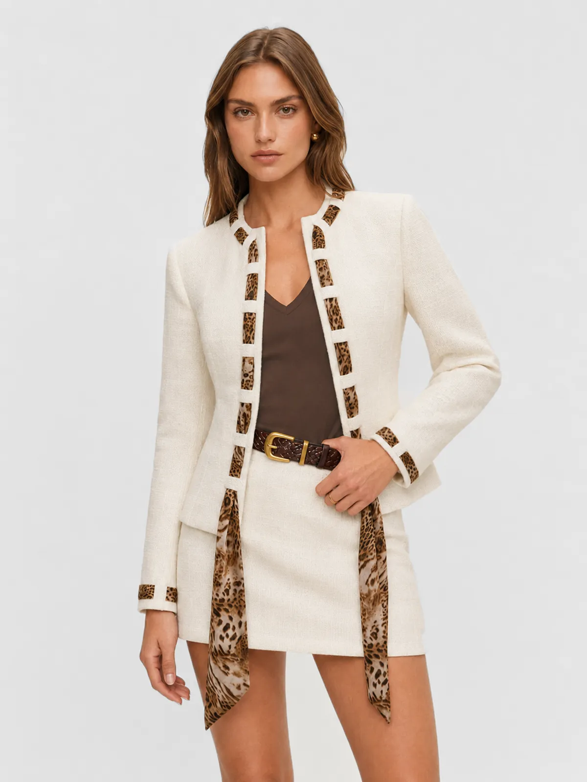 Leopard Ribbon Tweed Blazer sold by COMMENSE