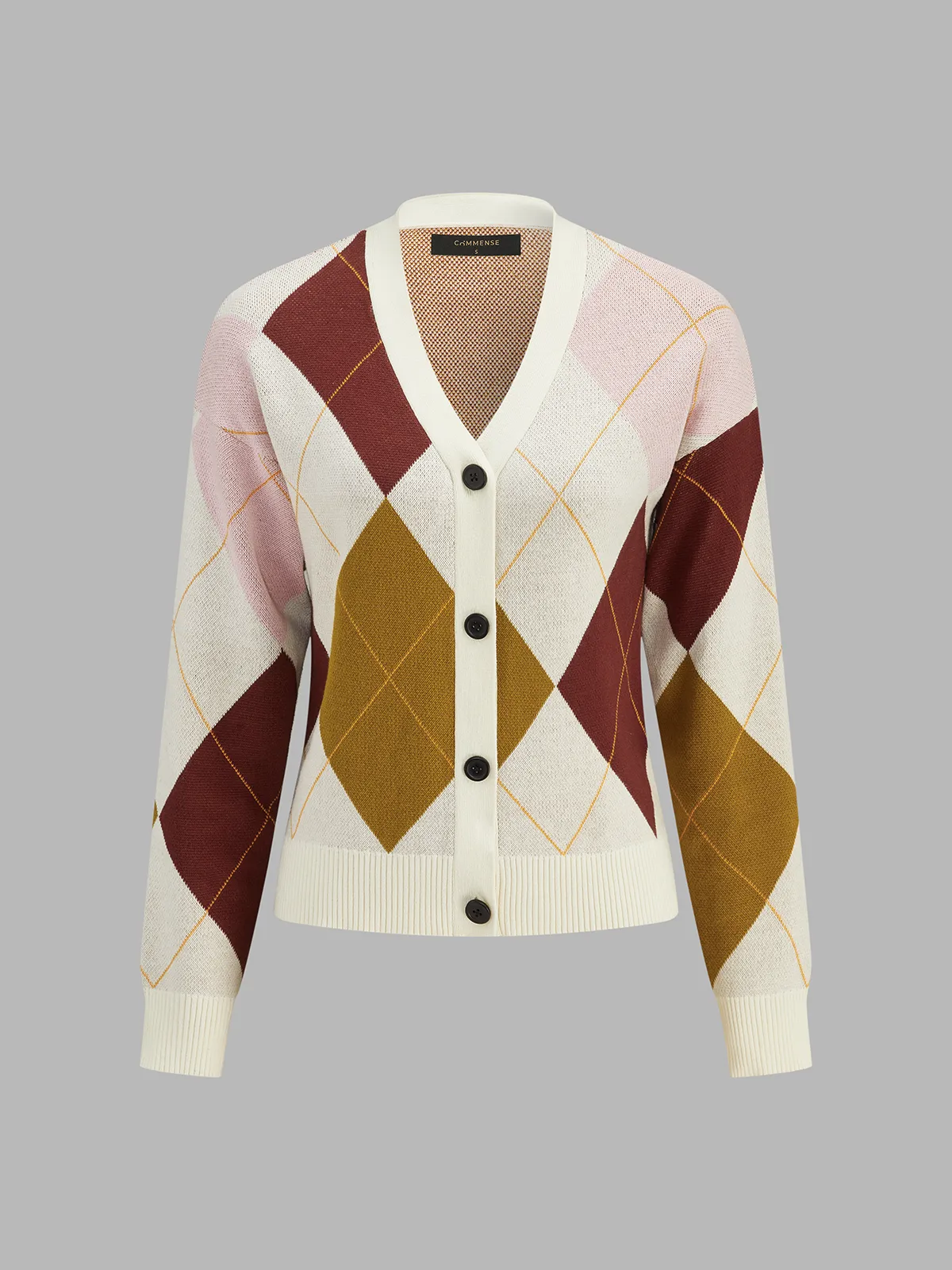 Color Block Argyle Knit Cardigan sold by COMMENSE product image thumbnail 2