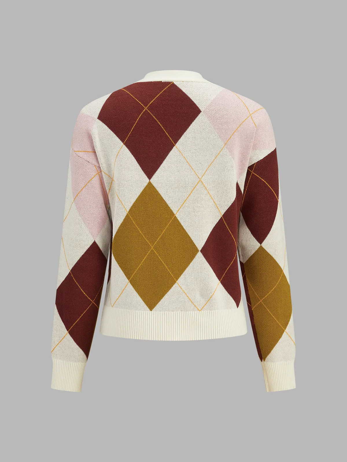 Color Block Argyle Knit Cardigan sold by COMMENSE product image thumbnail 3