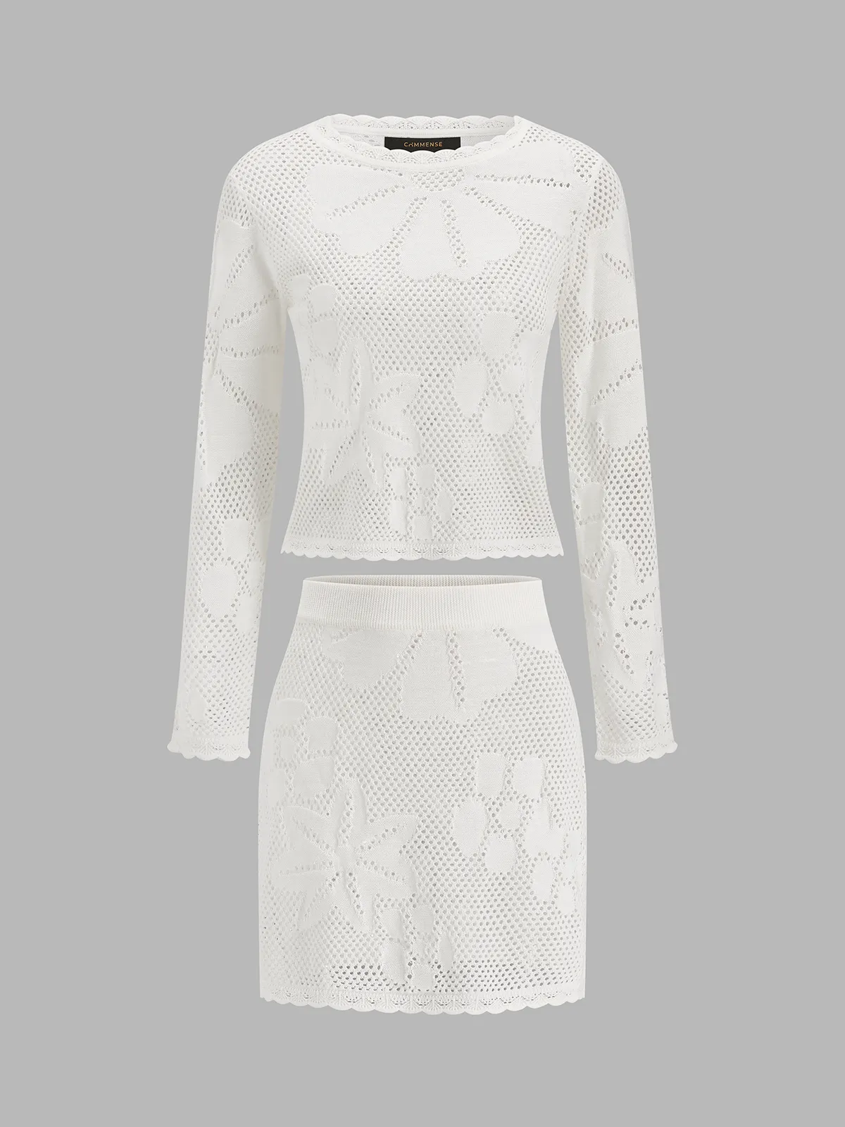 Floral Crochet Knit Two‑Piece Skirt Set sold by COMMENSE product image thumbnail 2