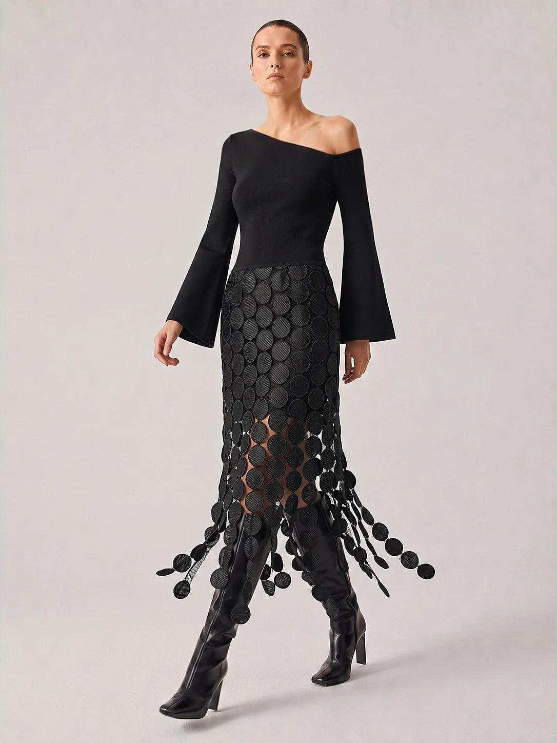 Asymmetrical Circle Fringe Midi Dress sold by COMMENSE