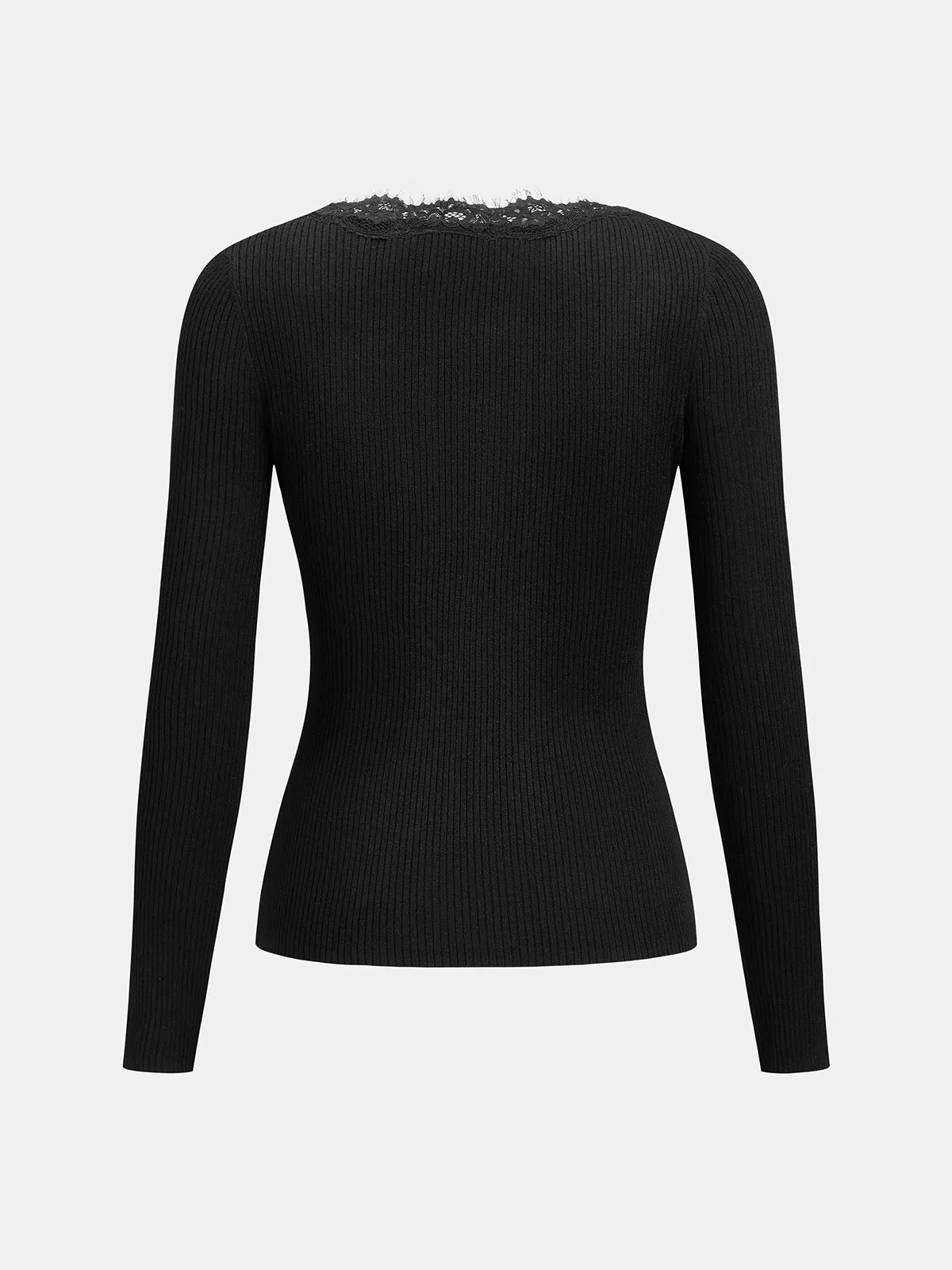 Lace Trim Long Sleeve Ribbed Sweater sold by COMMENSE product image thumbnail 3