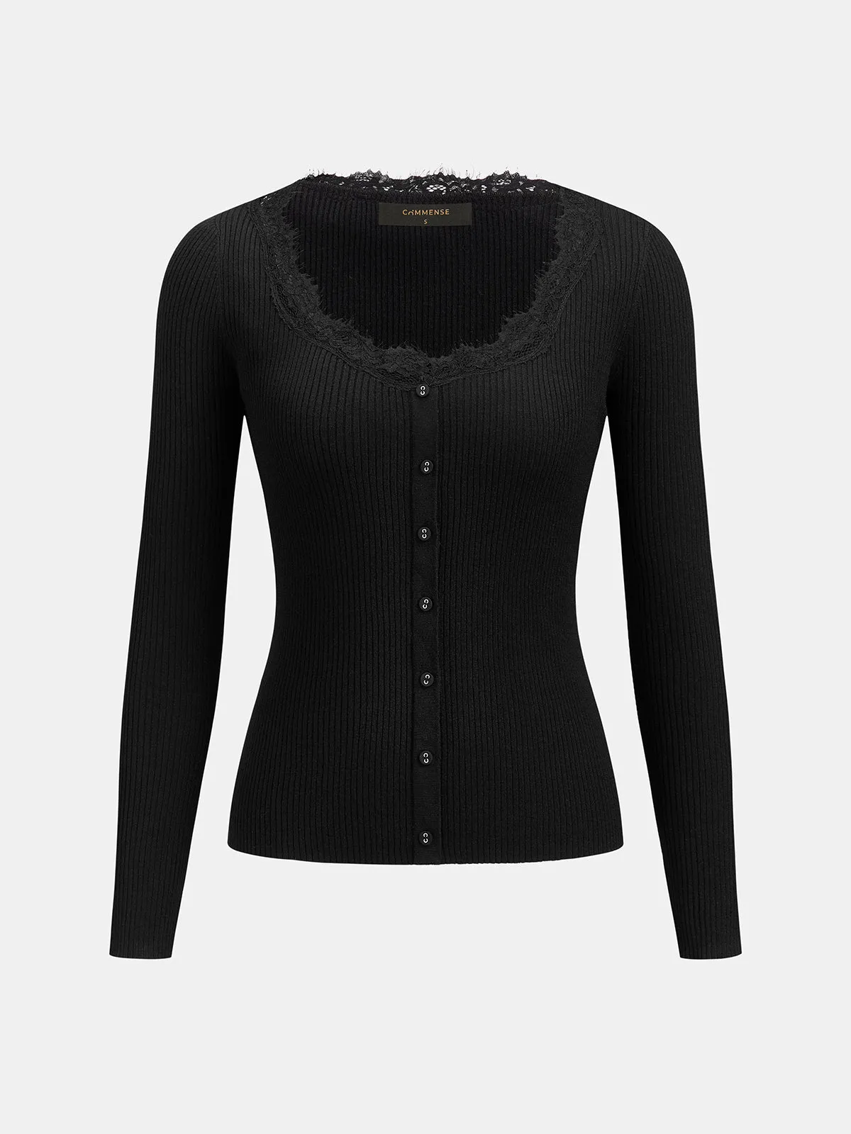 Lace Trim Long Sleeve Ribbed Sweater sold by COMMENSE product image thumbnail 2