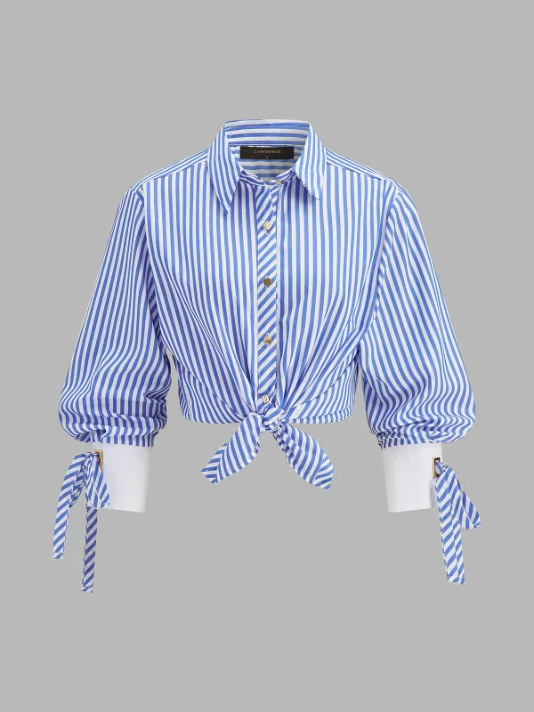 Cuff Tie Detail Striped Shirt made by COMMENSE