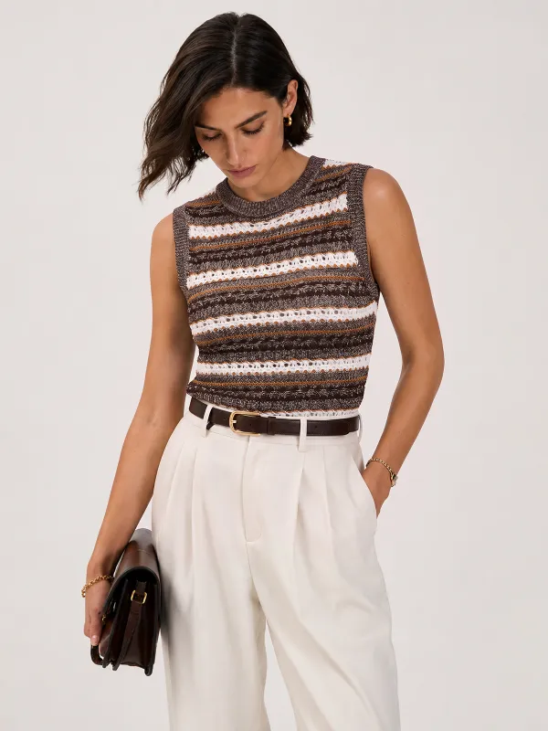 Striped Openwork Sleeveless Knit Top made by COMMENSE