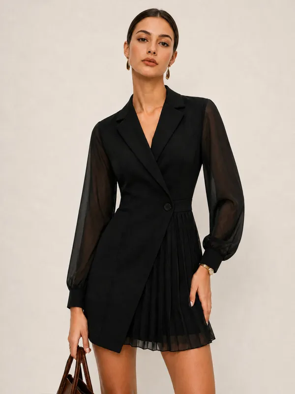 Sheer Sleeve Pleated Blazer Dress made by COMMENSE