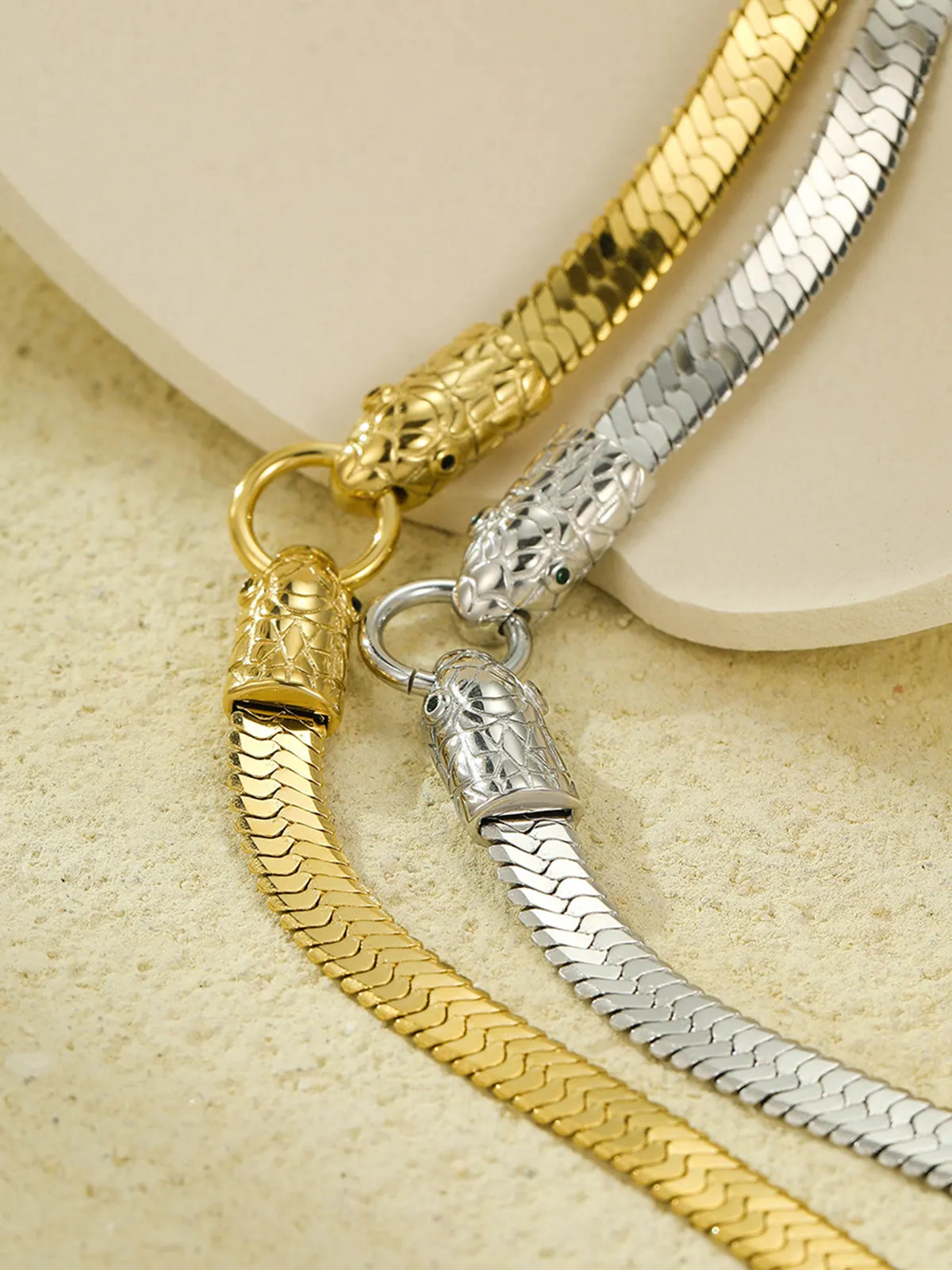 Double Snake Head Herringbone Necklace sold by COMMENSE product image thumbnail 4