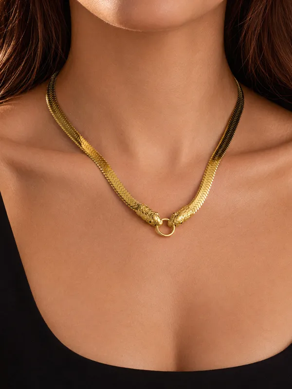 Double Snake Head Herringbone Necklace made by COMMENSE