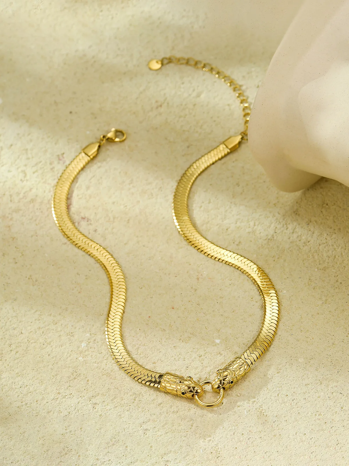Double Snake Head Herringbone Necklace sold by COMMENSE product image thumbnail 3