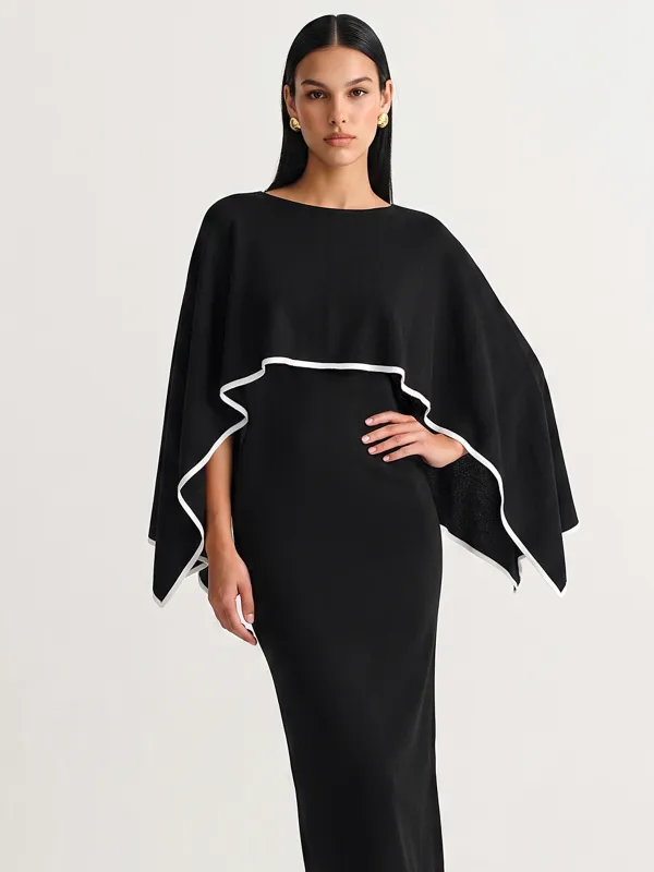 Wool Blend Knit Midi Dress With Cape Shrug made by COMMENSE