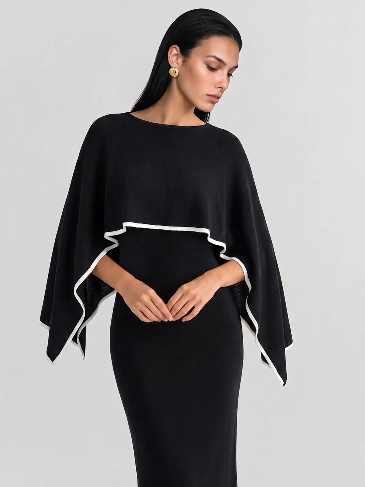 Wool Blend Knit Midi Dress With Cape Shrug sold by COMMENSE product image thumbnail 2