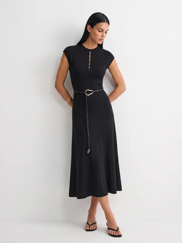 Wool Blend Metal Detail Belted Knit Dress made by COMMENSE