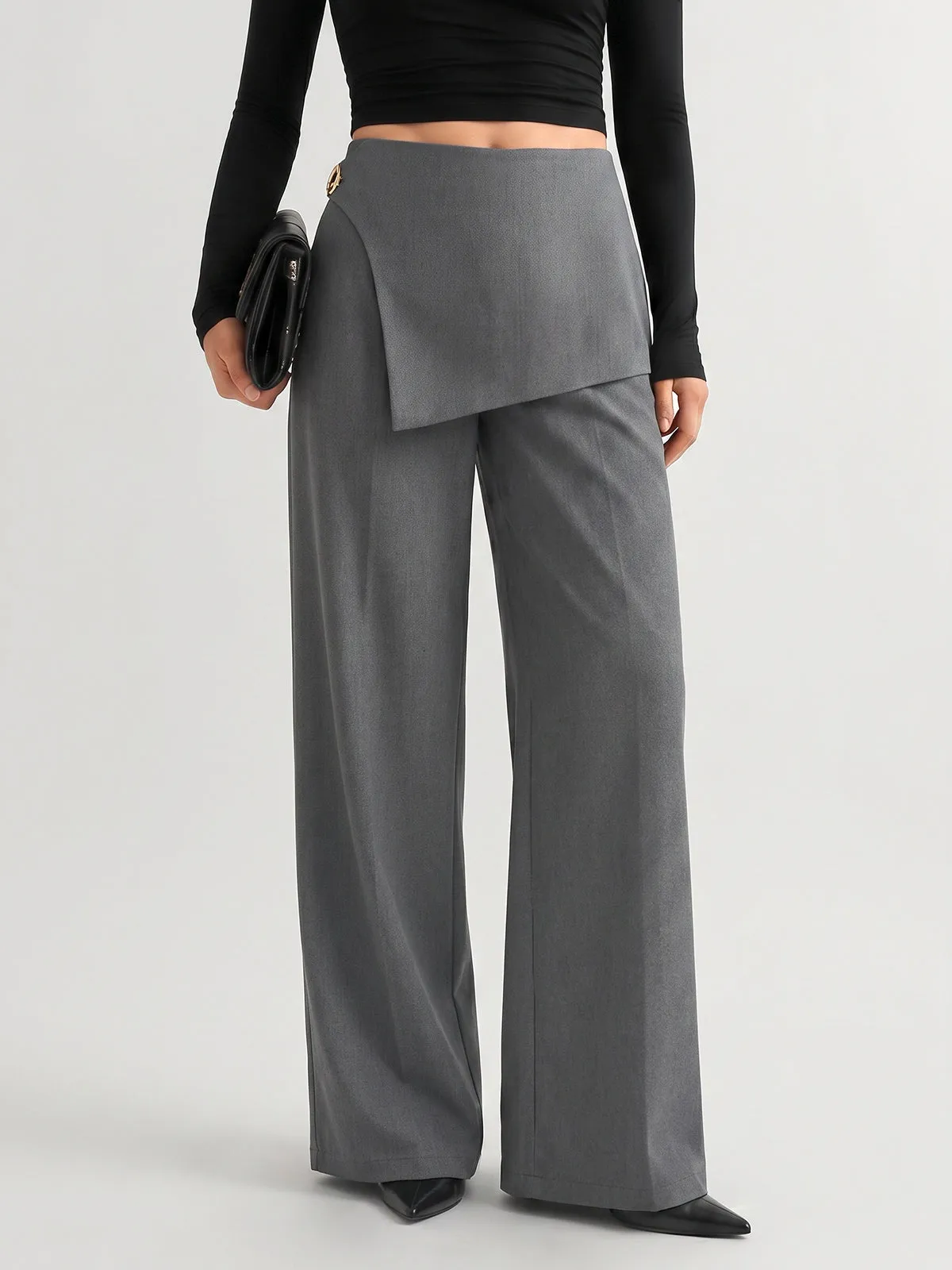 Wrap Overlay Wide Leg Pants sold by COMMENSE